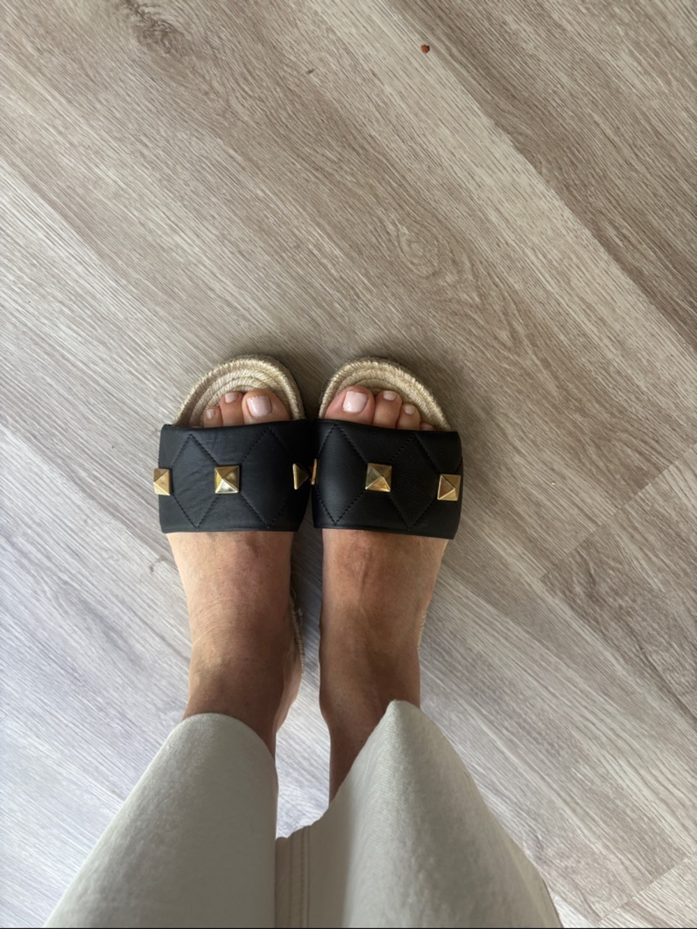 Maypol Black Slide Sandals with Gold Stud Accents. Valentino-ish. New. - Picture 7 of 7